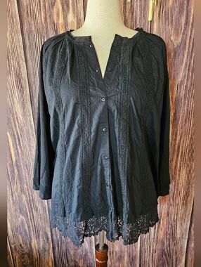 New Logo Lavish Mixed Fabric Lace Trim Cotton Top Plus Size 3X